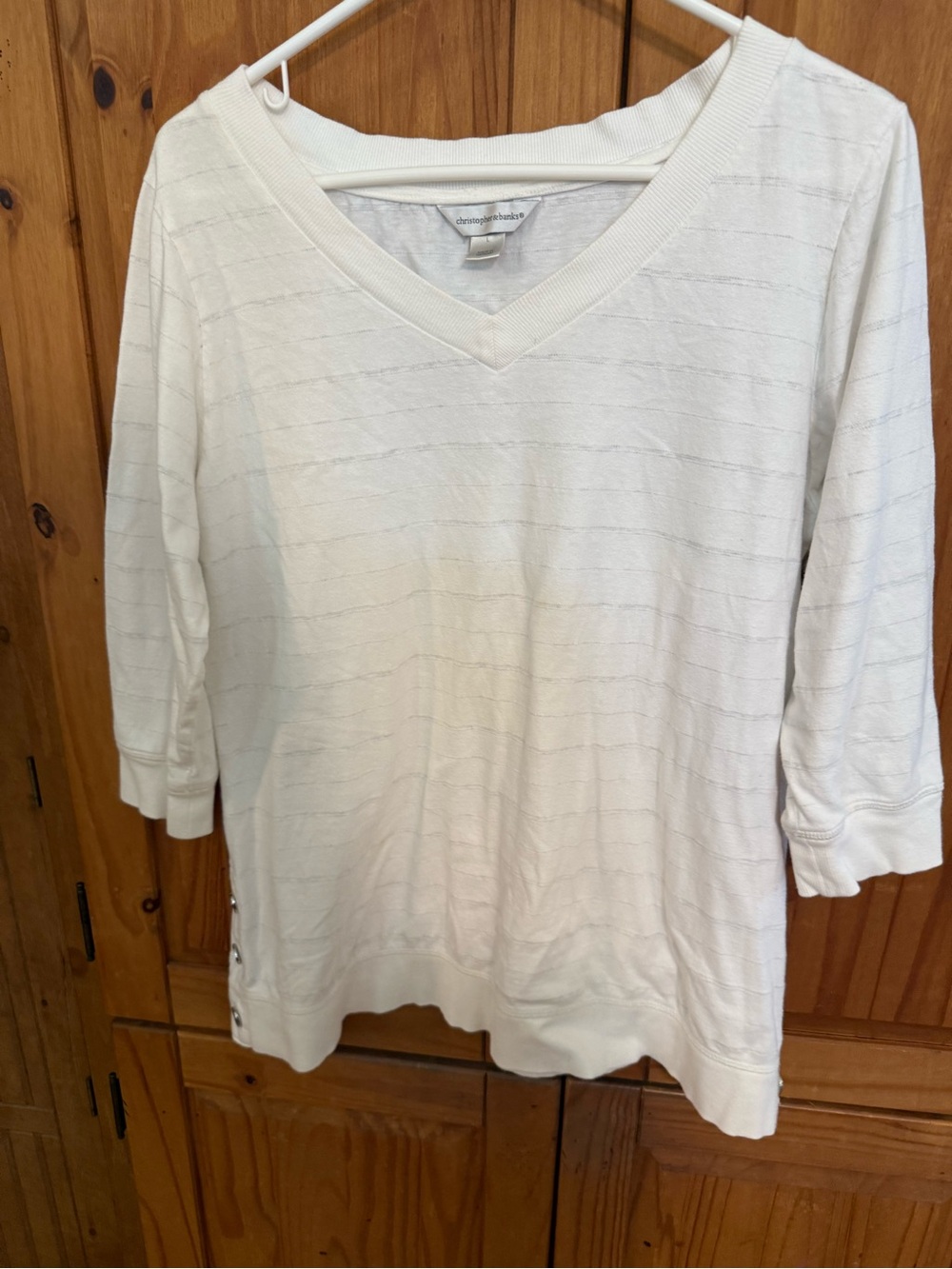 Christopher & Banks Cream V-Neck Three-Quarter Sleeve Knit Top